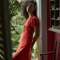 LEANA DRESS -- FIERY CORAL