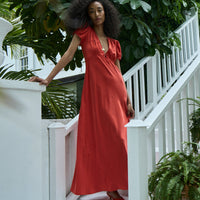 LEANA DRESS -- FIERY CORAL