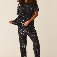 Maddie Cloud Jersey PJ Set in Black Stars