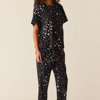 Maddie Cloud Jersey PJ Set in Black Stars