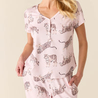 Nadia Cloud Jersey PJ Set in Tiger Lily