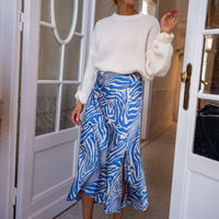 Blue and Ecru Sax Zebra Print Skirt