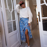 Blue and Ecru Sax Zebra Print Skirt