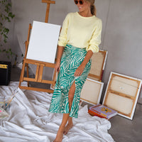 Green and Ecru Sax Zebra Print Skirt