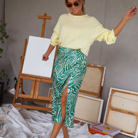 Green and Ecru Sax Zebra Print Skirt