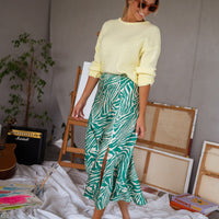 Green and Ecru Sax Zebra Print Skirt