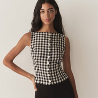 HAYDEN TOP -- BLACK MARILYN GINGHAM