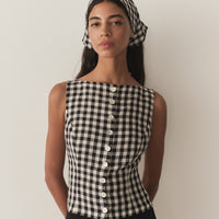 HAYDEN TOP -- BLACK MARILYN GINGHAM