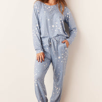 Shari Cloud Jersey PJ Set in Light Blue Stars
