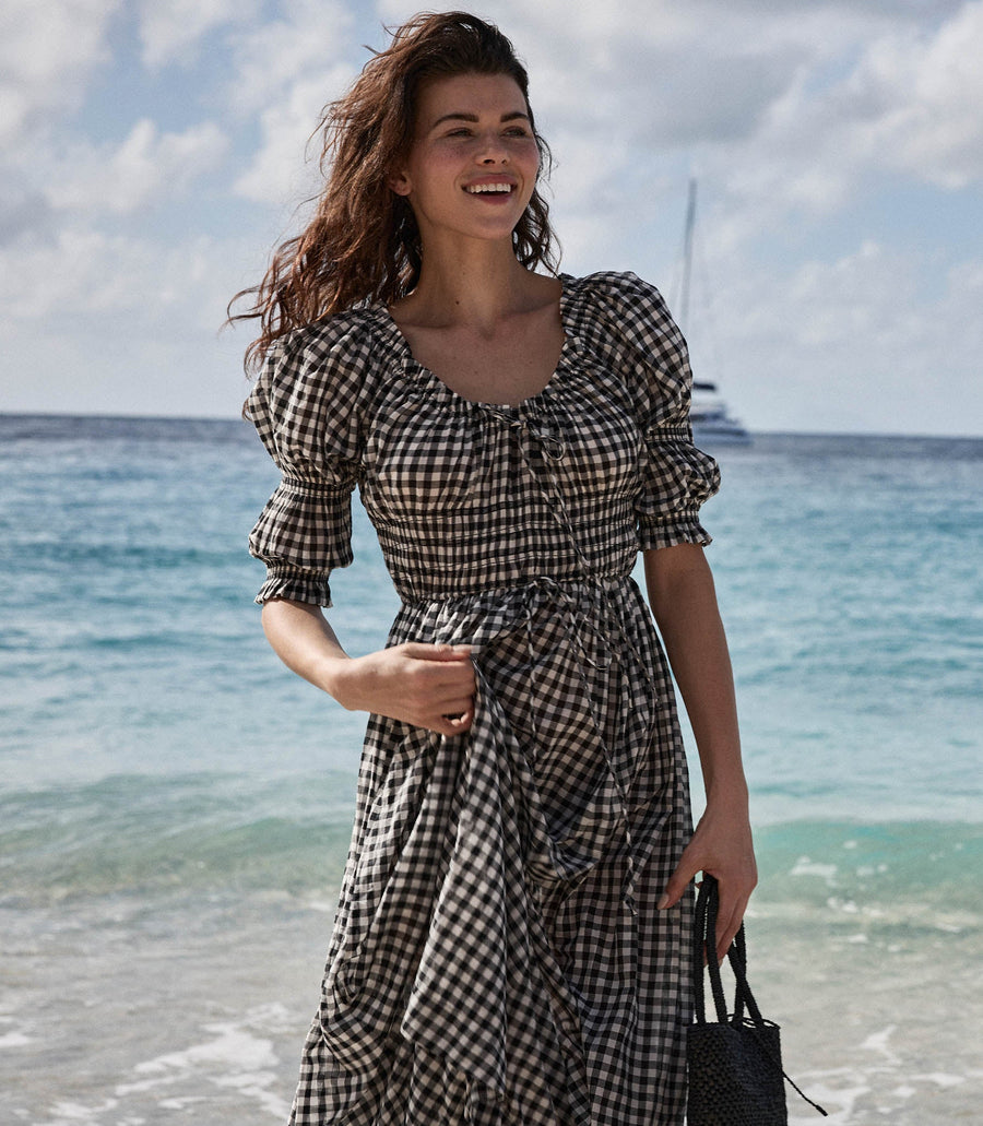 ISCHIA DRESS -- NOIR GRETA GINGHAM