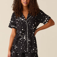 Maren Cloud Jersey PJ Set in Black Stars
