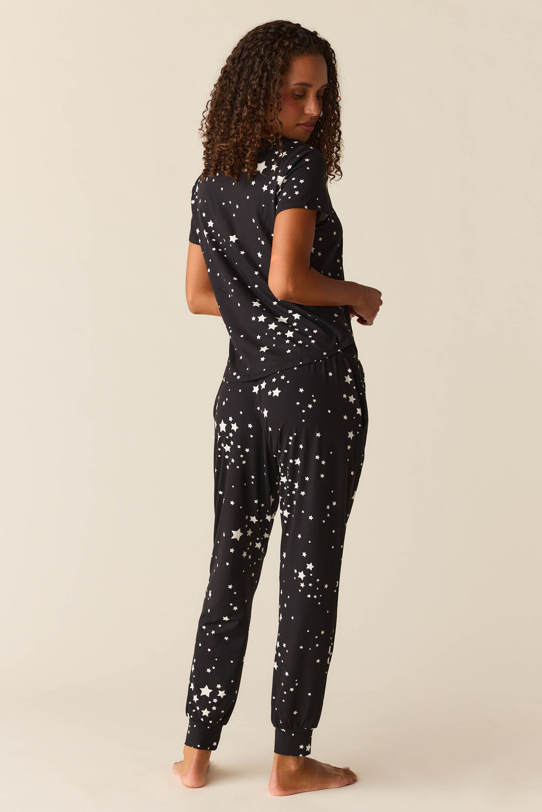 Nadia Cloud Jersey PJ Set in Black Stars